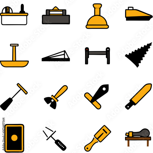 Collection of assorted manual working tools in a stylized illustration
