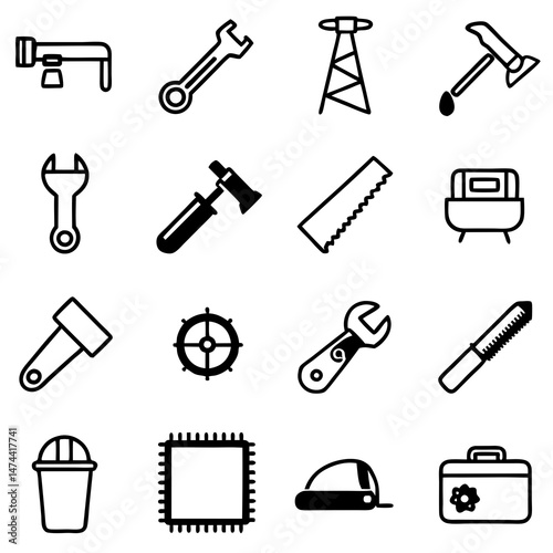Collection of Hand Tools in a Simple Black Outline Style