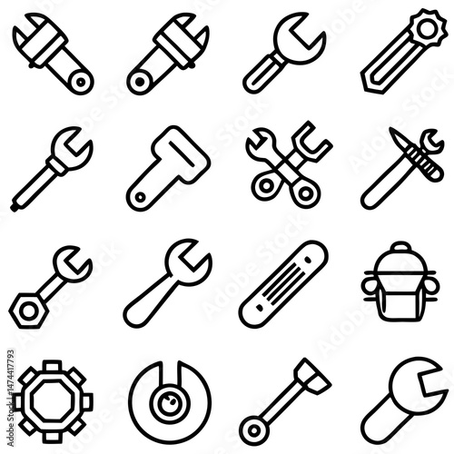 Line art set of various construction and repair tools