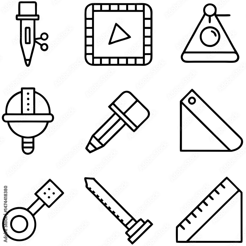 Fototapeta premium Science engineering and educational equipment thin line icons set