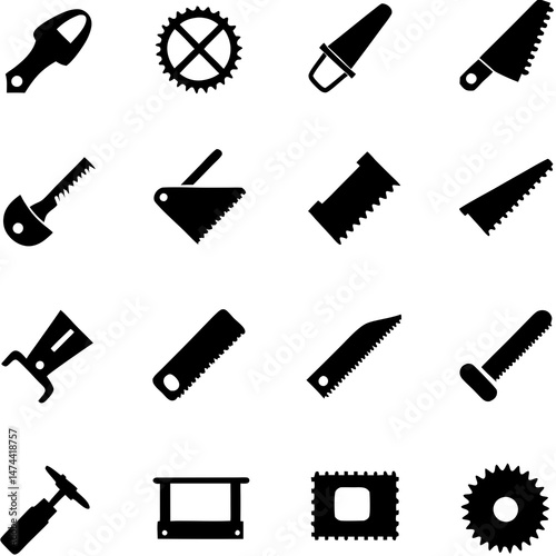 Monochrome array of carpentry and metalworking tools icons