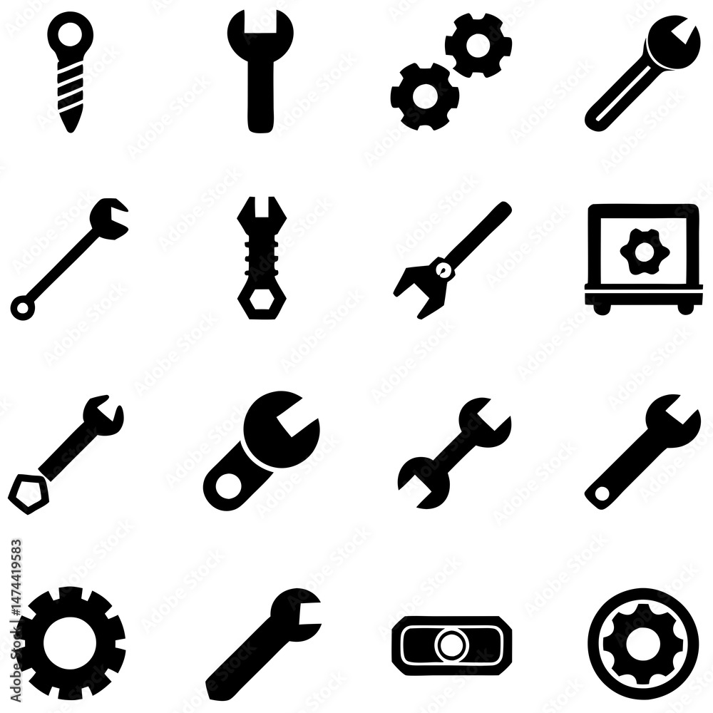 Obraz premium Set of Tools, Gears, Wrench Icons in Flat Design