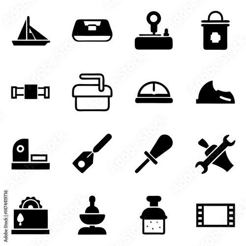 Vector icons depicting tools equipment and diverse industrial objects