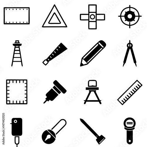 Black and white vector icons representing drafting and design tools