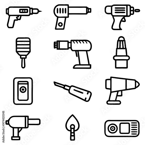 Outline icon set of tools and equipment for repair