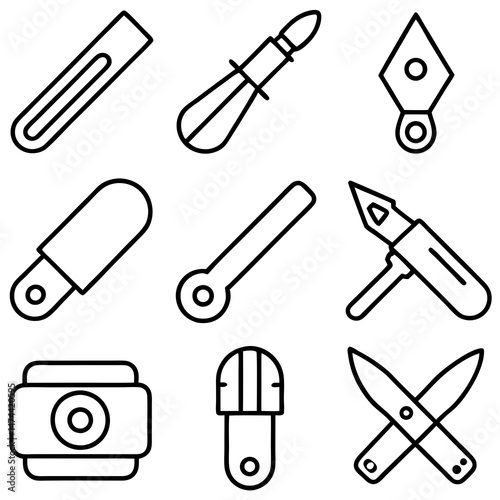 Line art illustration of various crafting and hobby tools