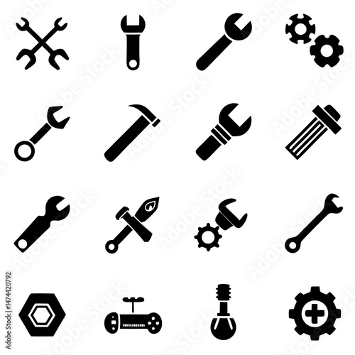 Black and white vector set of work tools icons