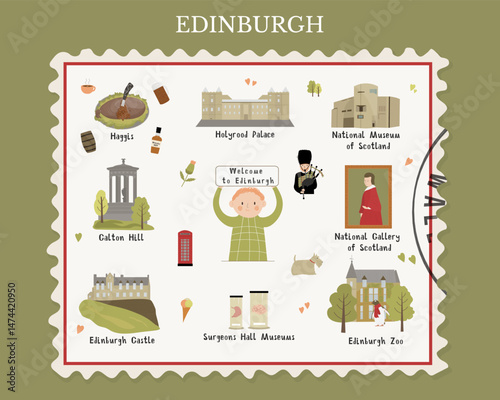 Flat building in Scotland, United Kingdom. Sightseeing and landmark. Architecture of Great Britain. vector illustration