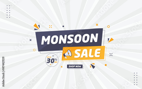 Lovely monsoon sale offer, rain season background. Rainy monsoon promotion poster template