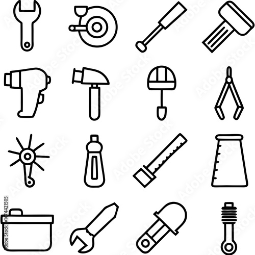 Outline illustration of various construction and repair tools