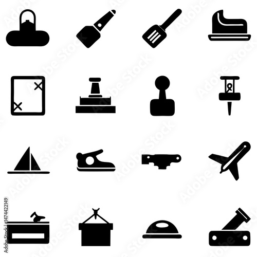 Set of vector icons representing various industrial and travel themes