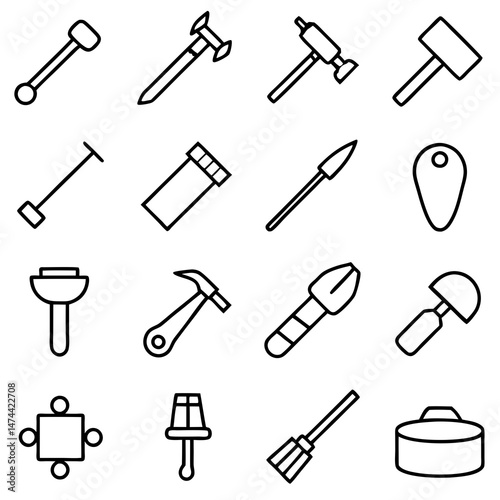 Line art tools collection with various manual hardware items