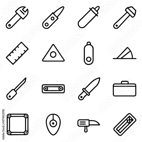 Line icons of various tools and instruments displayed
