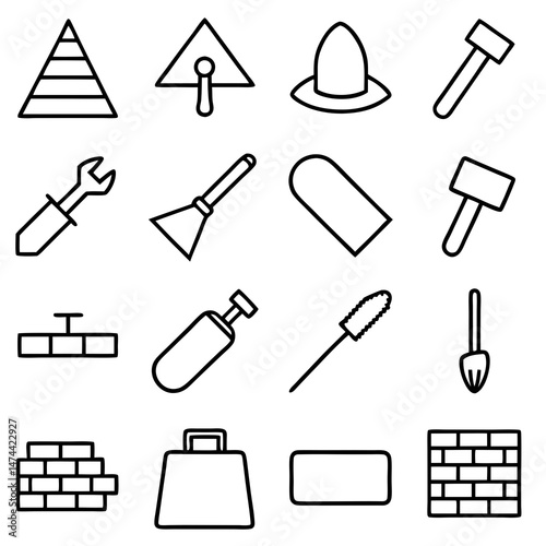 Outlined construction and cosmetic tools grouped together in grid