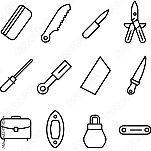 Assorted Outline Tools Vector Icons Representing Manual Labor