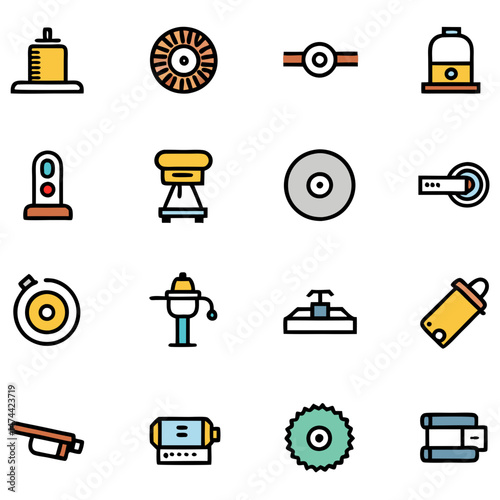 Collection of industrial icons in flat design style format