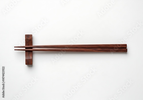 A pair of wooden chopsticks resting on a chopstick rest