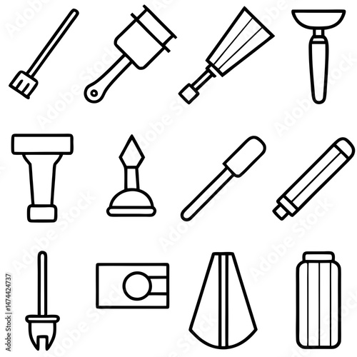 Variety of outline icons depicting different brush types