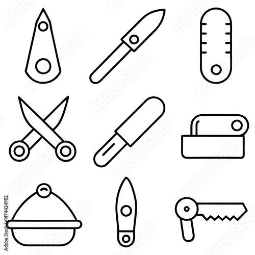 Minimalist outline of various grooming and security related tools