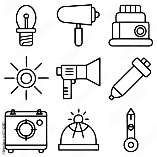 Minimalist line art icons representing communication and technology elements
