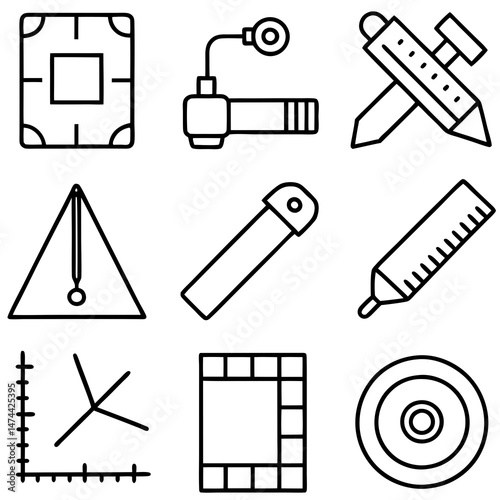 Collection of various line art symbols and icons graphic