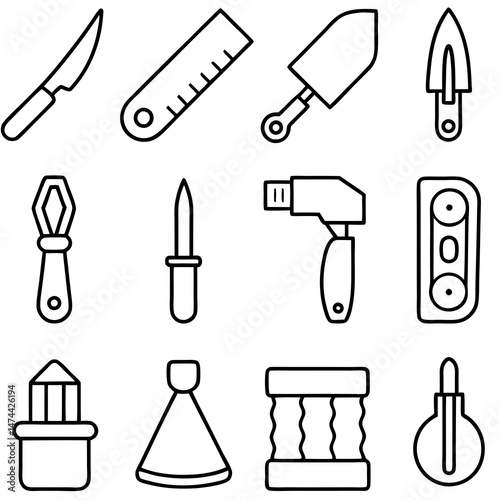 Outline icons of various types of tools and devices