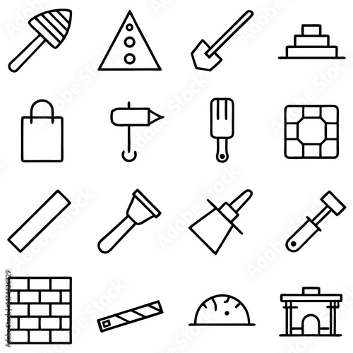 Collection of construction tools and building materials icons