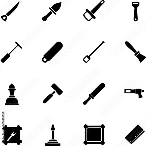 Assorted tool and symbol icons organized in a grid