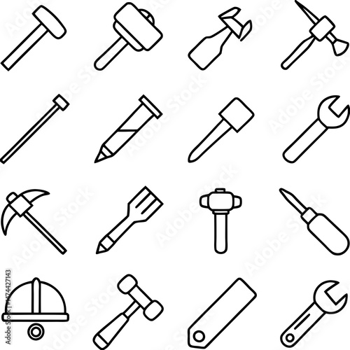Line art icon set for construction and repair tools