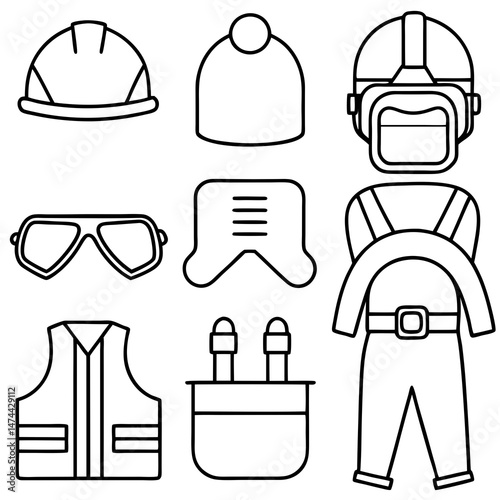 Outline Illustration of Protective Gear for Construction Workers