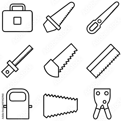 Black and white line art illustration of carpentry tools