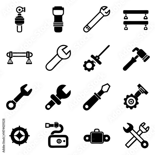 Illustration of industrial tools in clean line art style
