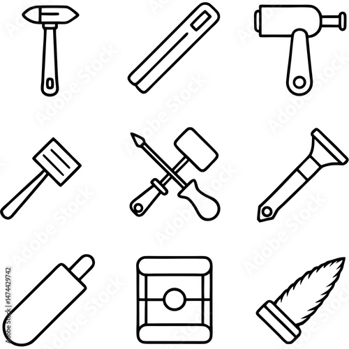 Outlined drawing vector set of construction repair tools