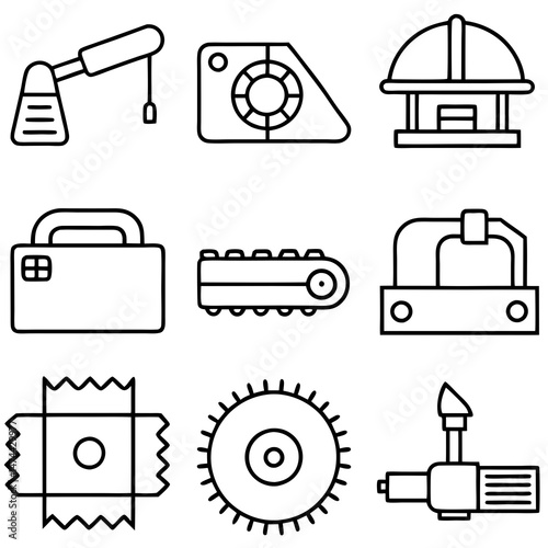 Assorted industrial icon set with clean and outlined illustration