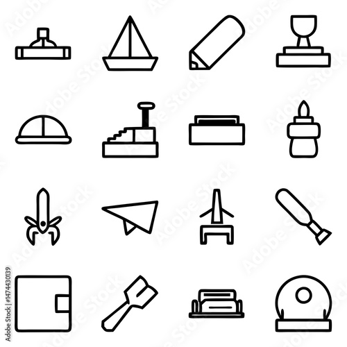 Outline icons collection of miscellaneous objects on white background