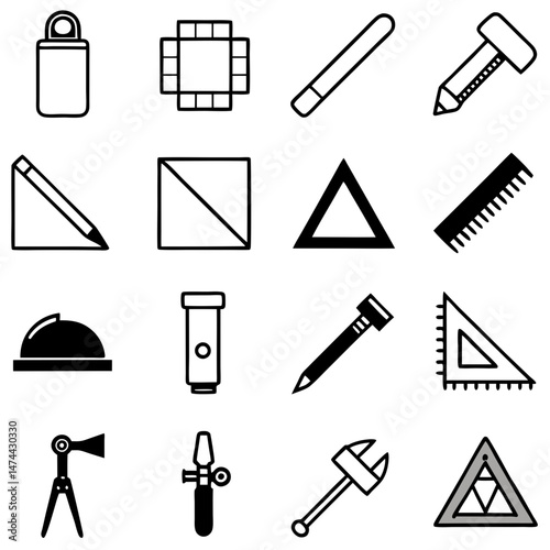 Black outline tool icons set on white background