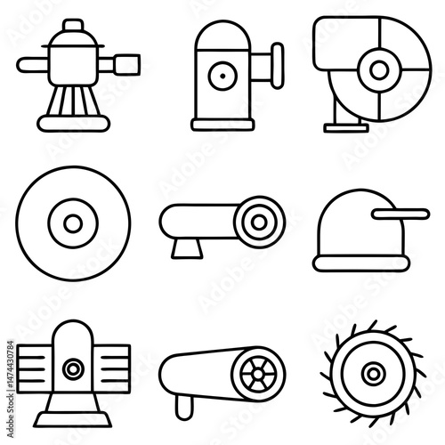 Outline icons representing industrial tools and safety equipment collection