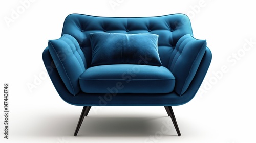 Comfortable modern armchair isolated on white background. Interior design element. Furniture collection. Modern designer chair on white background. Textile chair. Classic armchair.