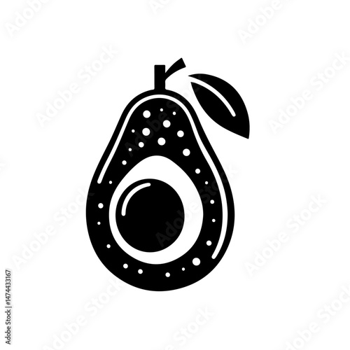 Avocado Silhouette with Leaf and Pit