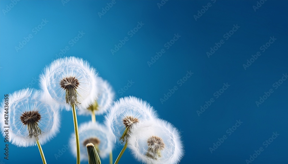 Obraz premium white dandelions on blue background