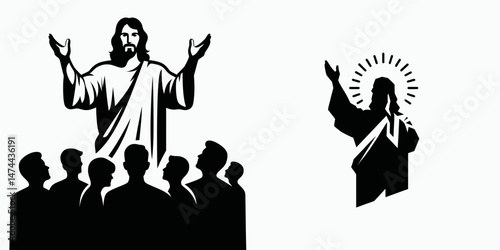 The Jesus Calling People. Christian Clipart silhouette Vector Logo Symbol isolated on white background. Adherents devotion guide understanding spiritual communication.
