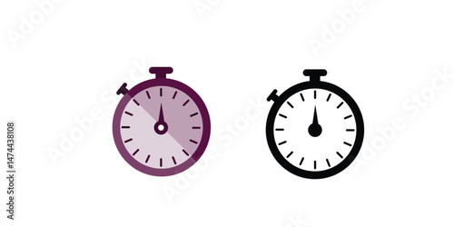 Stopwatch icons set. Timer symbol. Outline stopwatch icon. Alarm pictogram.