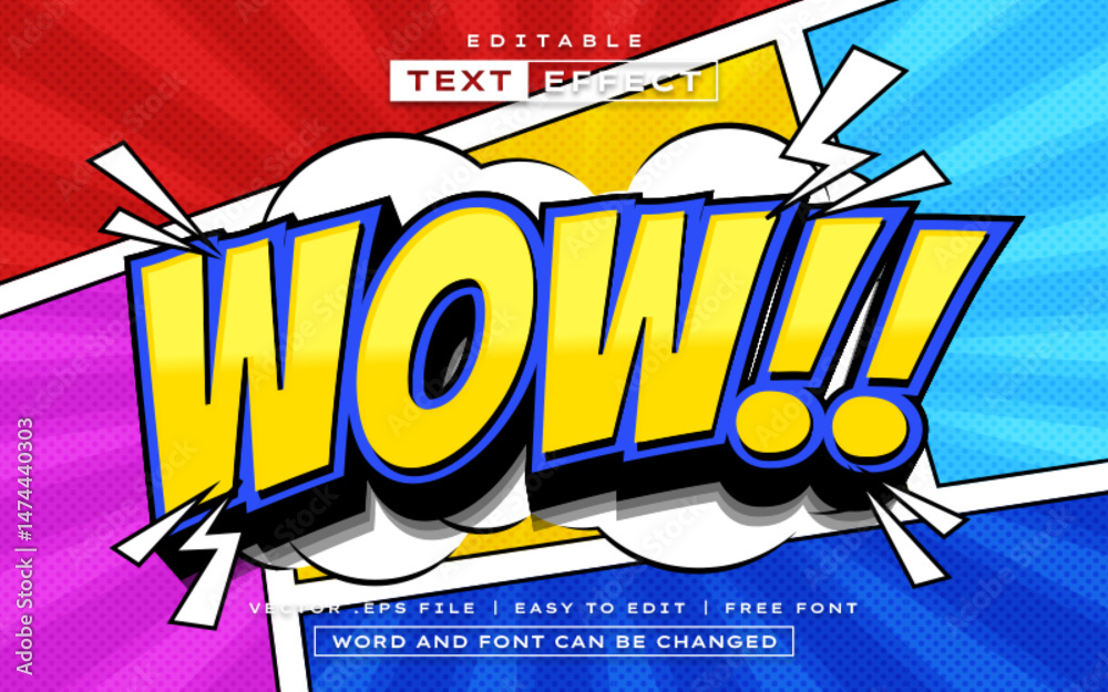 Wow 3D editable comic text effect style