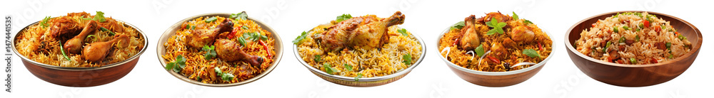 Fototapeta premium PNG A chicken Handi Biryani plate food meal transparent background.