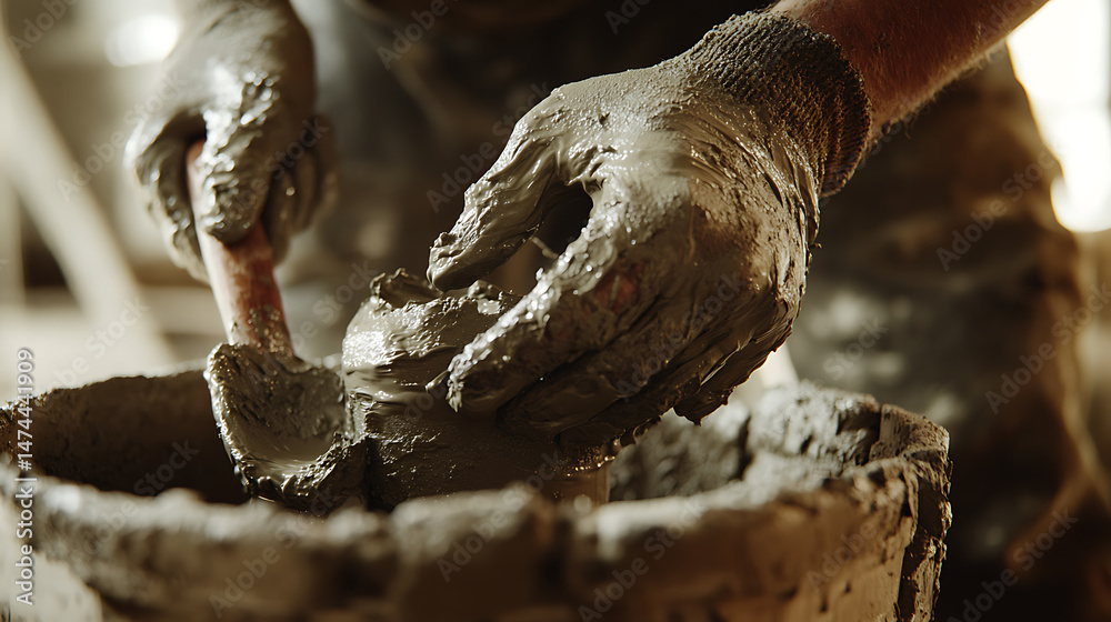 Obraz premium Hands Shaping Clay with a Tool
