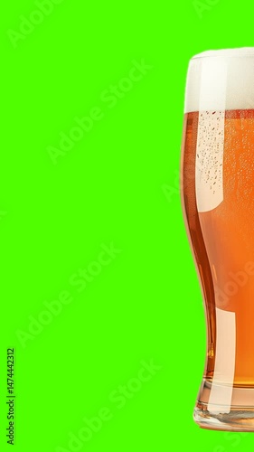 Loop vertical video of the glass of beer, alpha channel