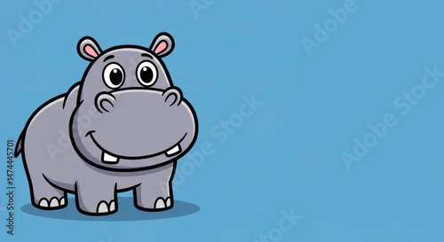 Adorable cartoon hippopotamus happy smiling face cute animal illustration perfect for kids book design photo