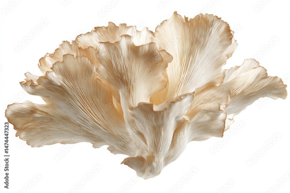 Fototapeta premium Delicate oyster mushrooms in creamy beige hues, a study in organic form.