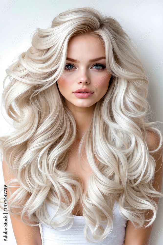 Fototapeta premium A woman with long blonde hair is posing for a picture