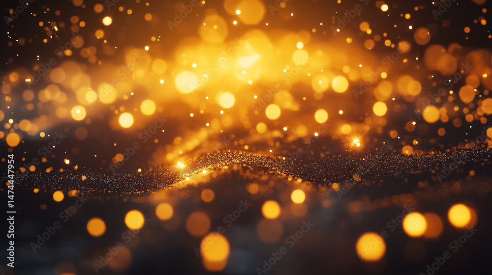 Fototapeta premium A golden, glittering background with lights and sparkles on the floor